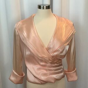 Coldwater Creek Ruched Faux Wrap Pink Shimmer Blouse Women Size 14